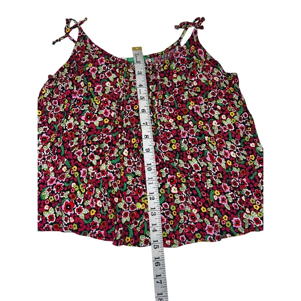 United Colors of Benetton Floral Cami Top Y2K Boho Tie Strap Red Pink Small‎